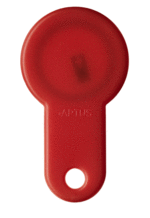 Beröringsfri Aptus-nyckel med unik niosiffrig kod, stryktålig i helgjuten i plast.