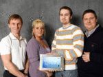 Fra h: Adm.dir. Jim Frausing, Visual Service; technical manager Rune Kofoed-Madsen, Visual Service; service coordinator Jette Dünweber, Sony; nordic support manager Dan Hansen, Sony Nordic