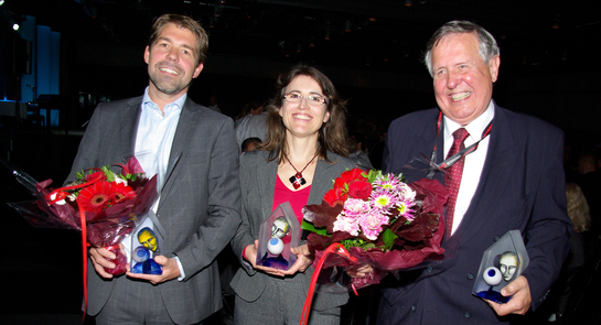 Vinnarna. Björn Adméus från Sony, Helene Doret från Morpho och Björn Gysell från Alarmtech.