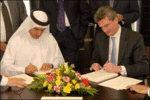 Abdulla Qassem, Chairman, Network International and Xavier Drilhon, EVP, Oberthur Technologies, sign the JV,  &quot;Innovation is the cornerstone of all we do .the challenge of a shift to a chip-based cards platform is far outweighed by the potential for improved services and revenues&quot;, says Abdulla Qassem, Chairman ,