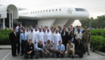 Aviation Security course participants are seen with tutors and Emirates Group Security staff in the Emirates Aviation College campus.