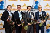 Detektor International Award-vinnarna: Björn Admeus, Bosch Building Technologies, (Video Surveillance), Pierre Parrman, Seriline (IoT Security), Raffaele De Astis, Cias (Alarm & Detection) and Dahn Sadarangani HID Global (ID & Access Control).