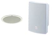 Axis C1004-E Network Cabinet Speaker och Axis C2005 Network Ceiling Speaker, två kompletta ljudsystem från Axis.