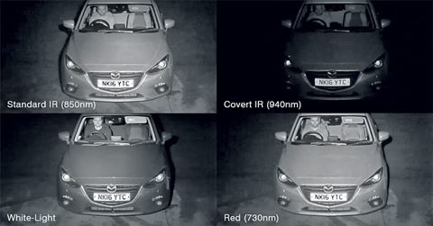 In tests conducted by Raytec for the purpose of seeing through windscreens, it is clear that 730nm light provides the clearest images to identify the individual within the vehicle, compared to the other tested wavelengths.