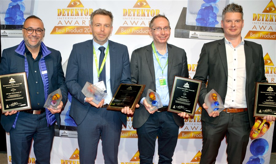The first prize winners at yesterday's Detektor International Award-ceremony in Stockholm: HID (Driss Merroun), Optex (Mark Cosgrave), Vourity (Hans Nottehed) and Vanderbilt (Daniel Persson).