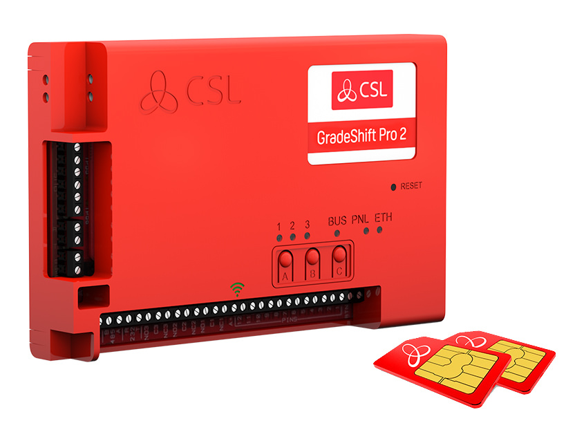 Gradeshift Pro 2 är en larmsändare för larmklass 1från CSL. Den kombinerar två 4G-radiovägar eller en radio- och en LAN-väg för att skicka larm.