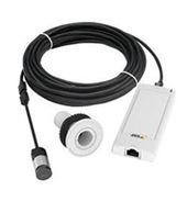 The Axis P1244 high-performance HDTV 720p modular camera features a thumb-sized sensor unit that is connected via a cable to a small main unit.