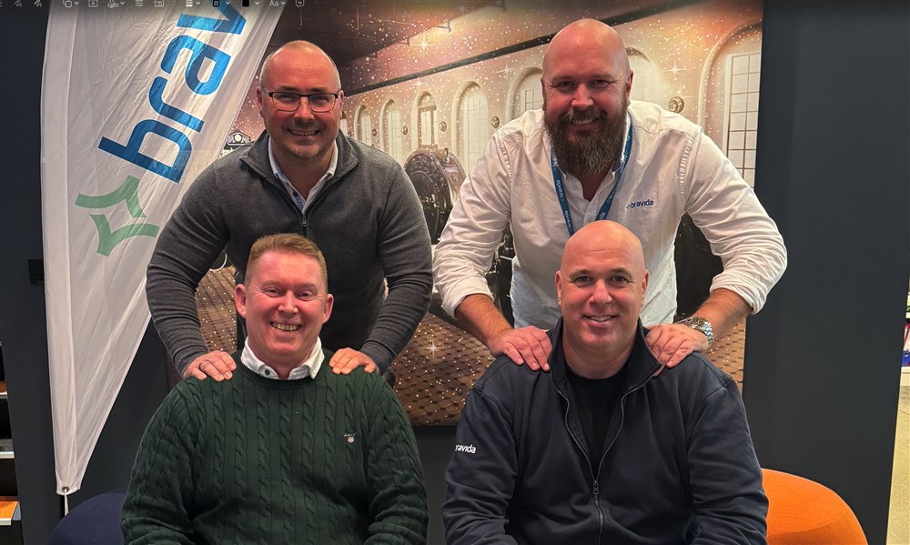 Avdelingsledere Jørn Larsen og Fredrik Haaland, sammen med serviceledere Jan Erik Bjaanes, Anders Gustavsen. Foto: Bravida Norge