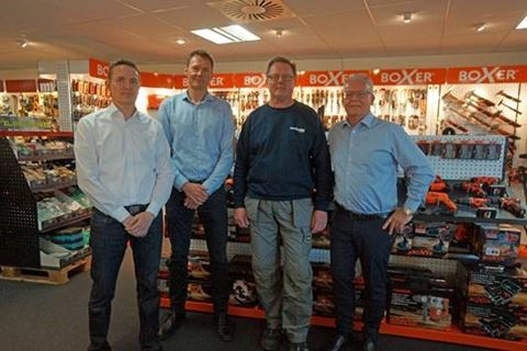 Holdet bag den nye tåge-installation hos Millarco International: Fra venstre: Martin Skaar Jacobsen, Protect; Torben Damgaard Johansen og Per Hoffensitz Helles, Mariendal Electrics; samt Lars Bærentsen, Millarco International.