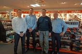 Holdet bag den nye tåge-installation hos Millarco International: Fra venstre: Martin Skaar Jacobsen, Protect; Torben Damgaard Johansen og Per Hoffensitz Helles, Mariendal Electrics; samt Lars Bærentsen, Millarco International.