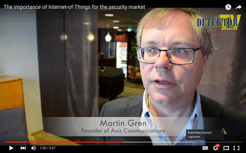 Martin Gren, en av gründerne av Axis kommenterer IoT, sammen med Perre Racz, leder og eier av Genetec, Thomas Lausten, Vice President Sales på Milestone Systems, Jiangfeng Zhi, President, Hikvision Europe, Joseph Grillo, leder for Vandebilt og William Ku, Vice President Brand Division på Vivotek.