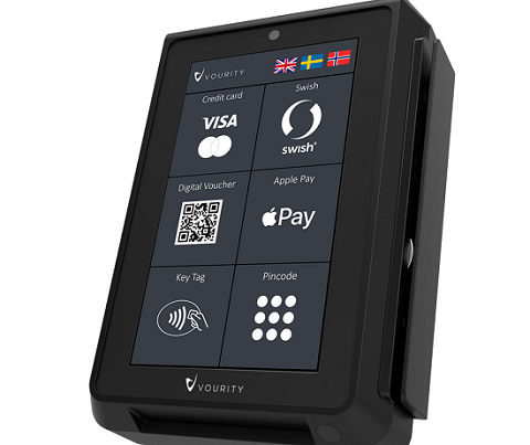 The Vourity POS 3 door terminal handles both common access functions (tags and PIN codes) as well as various types of payment services.