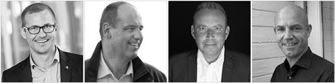 Jimmy Ek, Sales Manager Nordics fra Axis; Kasper Skov-Mikkelsen, direktør i SikkerhedsBranchen, Thomas Risager fra Vanderbilt og Henrik Olsen, direktør i Unisecure.