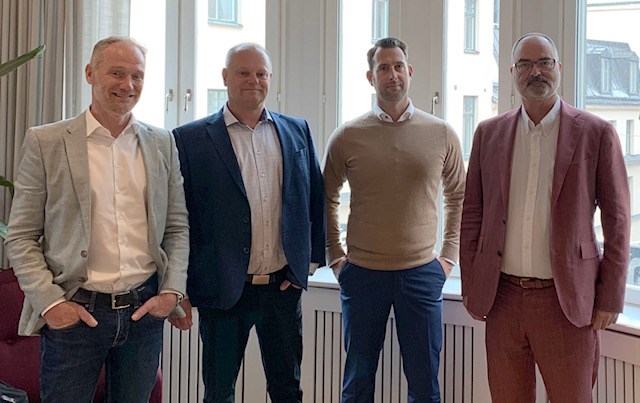 Great Security växer, konstaterar Patrik Forsberg, VD för Great Security, Peter Wahlmark, ägare av El och Teleanläggningar, Fredrik Skoog, Regionchef Elektronik Shlm och Jonas Rosenvik, ägare El och Teleanläggningar.