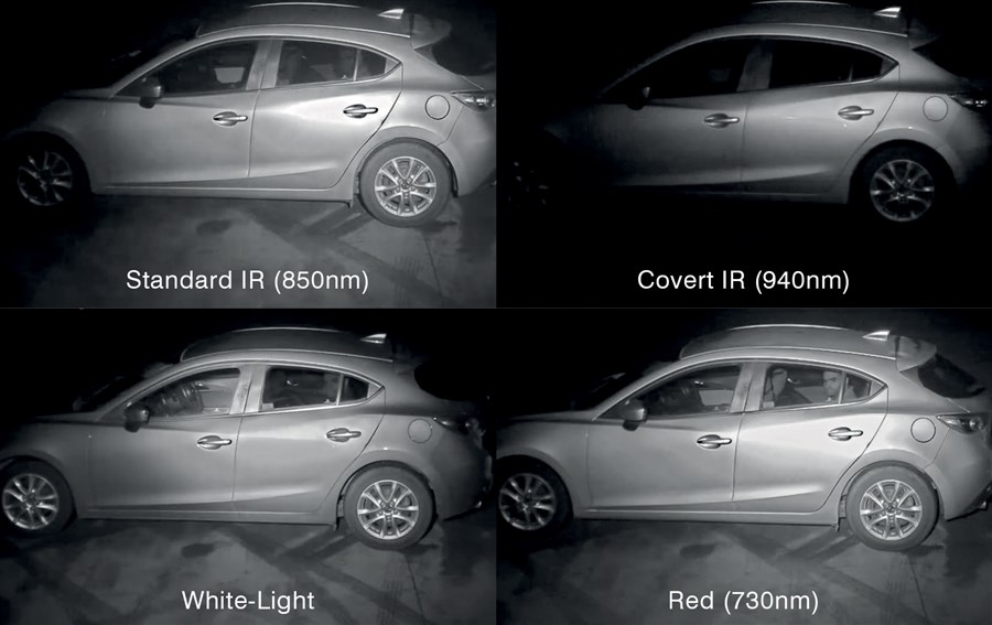 Passenger recognition test with different wavelength illumination on a tinted rear window – 730nm provides the best result.