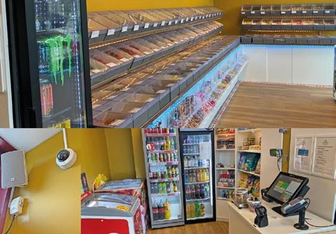 Instead of staff, there is now a fully digitised solution with access control, speakers, network camera and checkout.