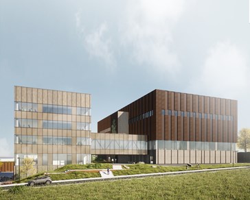 AGC Biologics 18.000 m2 store bygning, der opføres i Søborg. Illustration: Bravida.